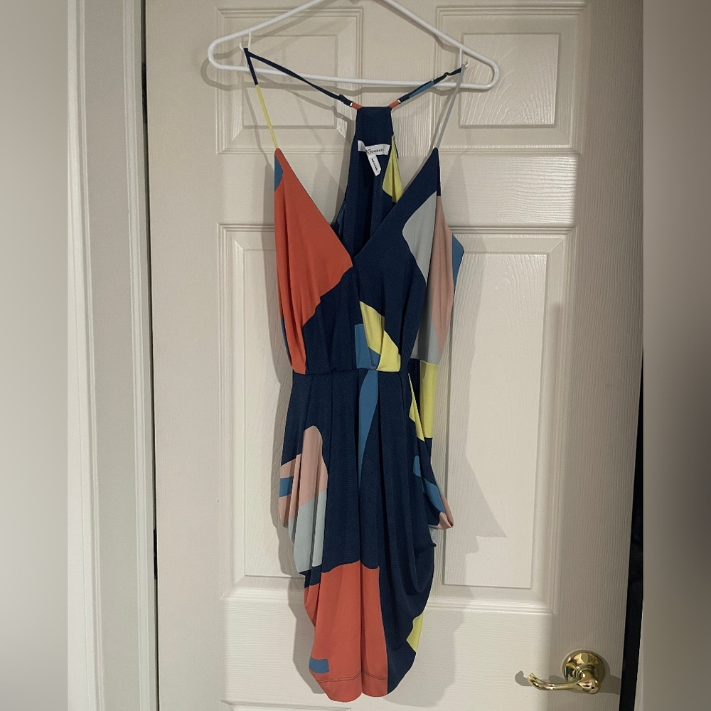 Bcbgeneration Womens Multi Color Block V Neck Slip Dress With Pockets Size Large